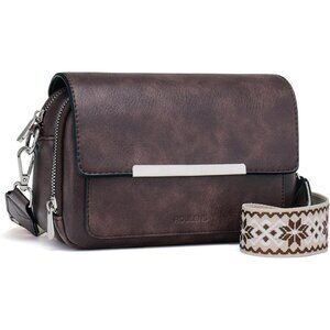 Women’s Coffee Leather Purse Imported Magnetic Snap Crossbody Zipper Bags
